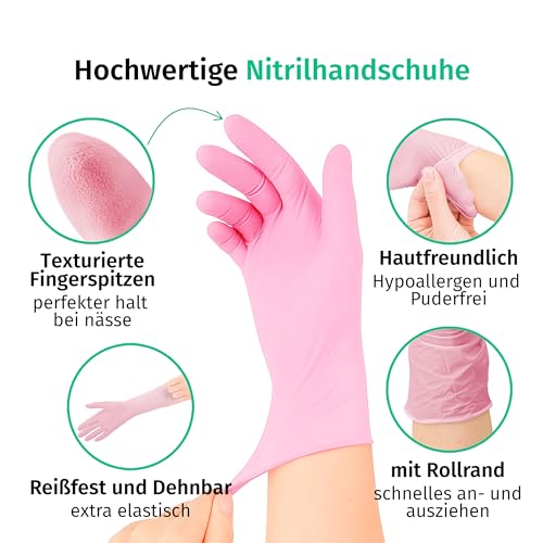 SF Nitrile Gloves M Pink - Pack of 100 Disposable Gloves, Latex-Free | Powder-free disposable gloves for tattoos, workshops, kitchens, cleaning and household use; versatile for commercial and everyday use