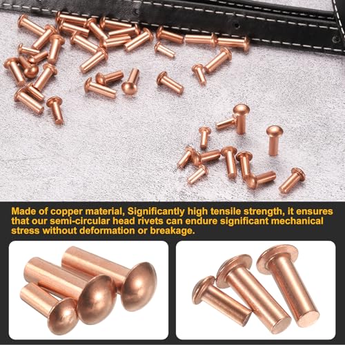 uxcell 150 Pcs Copper Solid Rivets, 0.16"x0.39" Half Round Head Rivet Metal Fasteners for Electrical Applications, Leather DIY Craft Supplies (M4x10) 0.16"x0.39"