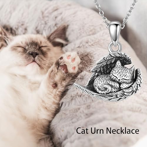 MONGAS Hummingbird/Turtle/Cat/Sloth/Cardinal/Phoenix Urn Necklace for Ashes for Women 925 Sterling Silver Cute Animal Cremation Jewelry Remembrance Gift for Loss Cat