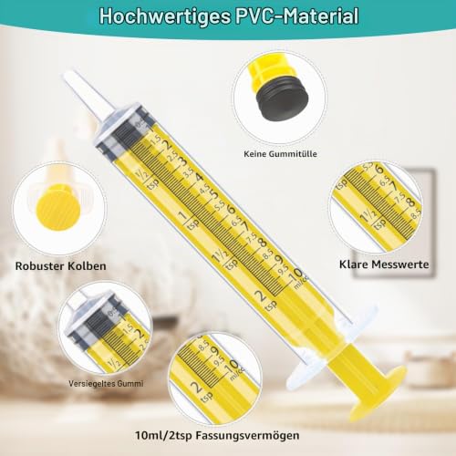10 ml Reusable Plastic Syringes, Pack of 14 with Cap, 7 Colours | Individually packed and without needle, suitable for colostrum, liquids, clean dosage, crafts and animal feeding