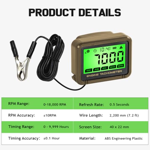 HFWHOK small engine digital tachometer for chainsaw RPM monitoring, compact black display device