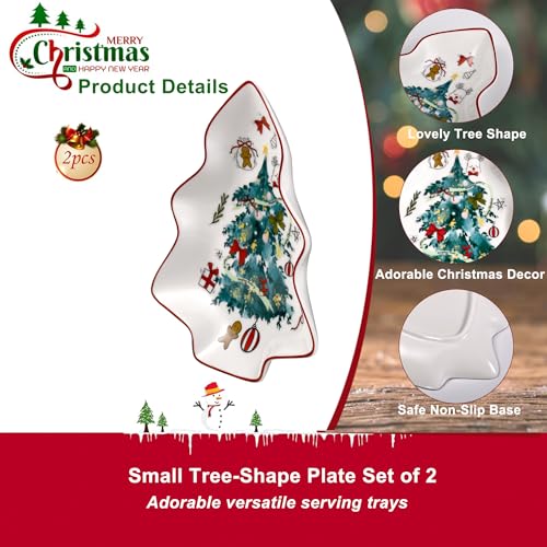 2 Pcs 6 Inch Tree Plates, Small Serving Tray Ceramic Spoon Rest for Stove Top, Cute Tree Shaped Holder Dish for Kitchen Countertop Table for Snack Cookies Candy & Jewelry Dish, Green Tree Tree-Green Xmas Tree