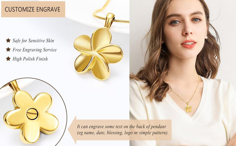 Flower Cremation Ashes Jewelry Cremation Necklace Memorial Locket for Ashes Keepsake Urn Pendants for Women/Men Gold