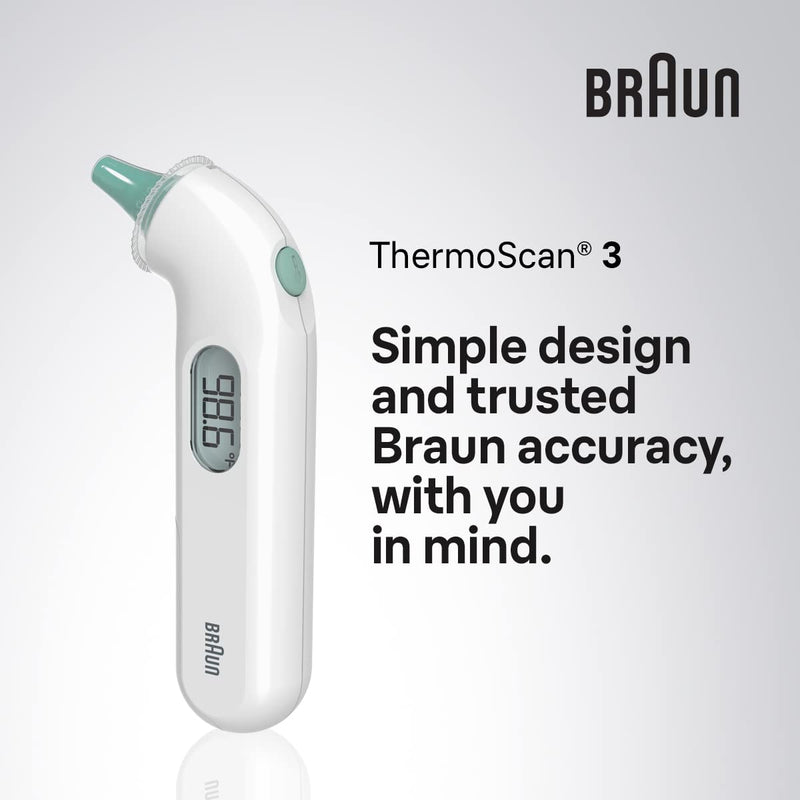 Braun ThermoScan 3 Ear Thermometer, Fast 1 second measurement, Audio Fever Indicator, Digital Display, Baby and Infant Friendly, No. 1 Brand Recommended by Pediatricians, IRT3030 White 1 Count (Pack of 1)