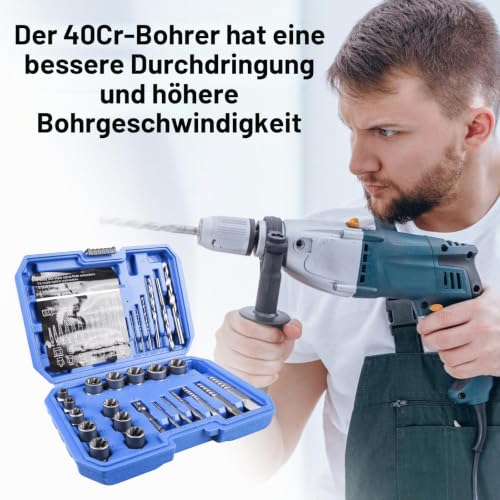 26-Piece Screw and Nut Remover Set, Left Extractor Set with Carry Bag, Professional Screw Extractor Set, Remove Damaged, Rusted Nuts