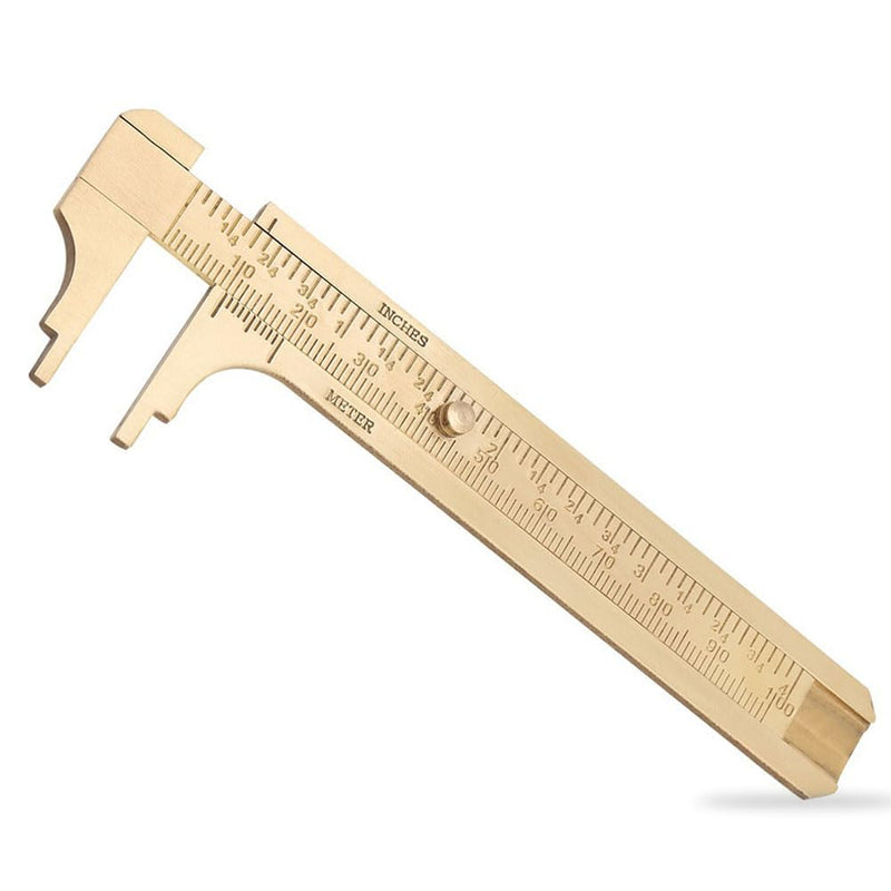 [Australia - AusPower] - Brass Pocket Caliper with Double Scale Sliding Gauge Bead Measuring Tool Millimeter Gauge Mini Brass Vernier Caliper Brass Ruler, Gold Ruler for Measuring Jewelry(100mm) 1 Pack 