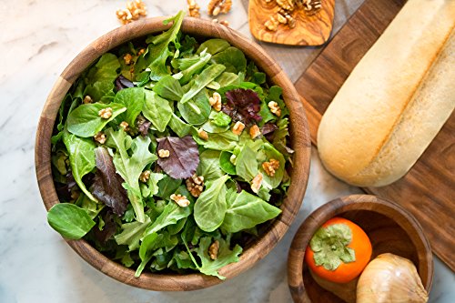 Ironwood Gourmet Acacia Wood Salad Bowl, 12" x 4" Bead Rim Petaluma Bowl 12" Large Petaluma Salad Bowl