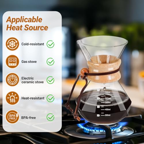 Coffee Pour Over 27.1oz 800ml High Borosilicate Glass Pour Over Clear with Stainless Steel Filter 27.1 OZ