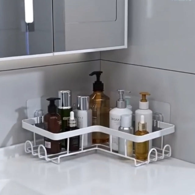 2 Pack L-Shaped Corner Shower Caddy, Rustproof Stainless Steel Adhesive Shower Shelf with Hooks, No Drill Wall Mounted Bathroom Organizer, Shampoo, Soap & Accessories Holder for Shower Storage, White 2