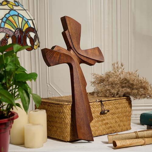 BGCarvedGrace Wooden Wall Cross Decor, 14 Inch Christian Hanging Wall Art 14"L x 8.1"W