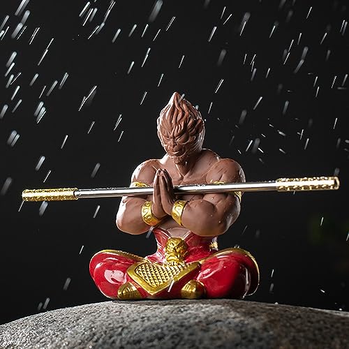 Sun Wukong Statue, Ceramic Monkey King Buddha Monk Figurine, 5.5" H Red