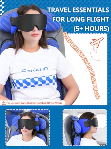 SARISUN travel pillow for airplanes in black, providing stable head support for comfortable travel relaxation.