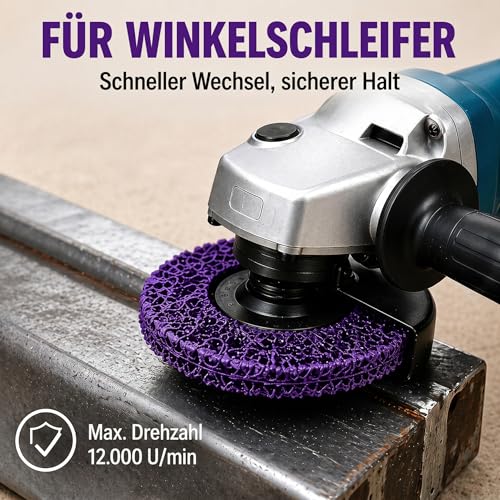 Woltersberger Pack of 5 Coarse Cleaning Discs Diameter 125 mm CSD Cleaning Fleece CBS Nylon Fabric Disc Purple for Angle Grinder Rust Remover for Flex