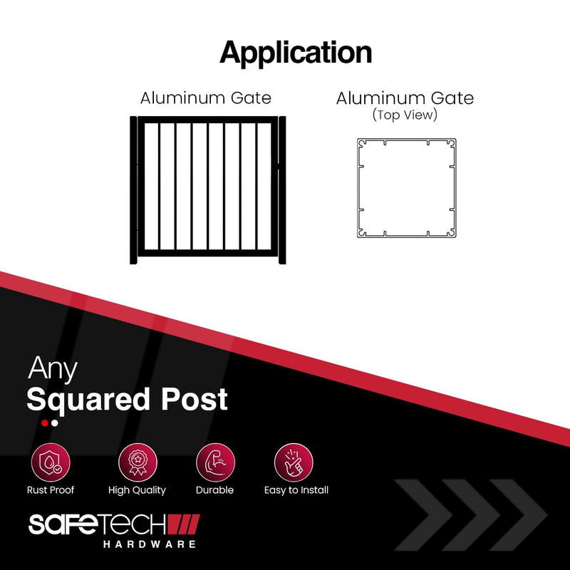 Safetech Hardware Self Closing Gate Hinges, Fixed Tension Pool & Outdoor Hinges Regular Duty Spring Gate Hinges for Any Square Post Metal, Wood & Aluminum Fencing Gates up to 33lbs (SHF-90L Black) Self Close