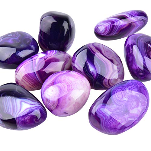 June&Ann Purple Agate Palm Stones Healing Gemstone Therapy Worry Crystal Stones for Meditation Chakra Balancing Collection, Irregular Shape