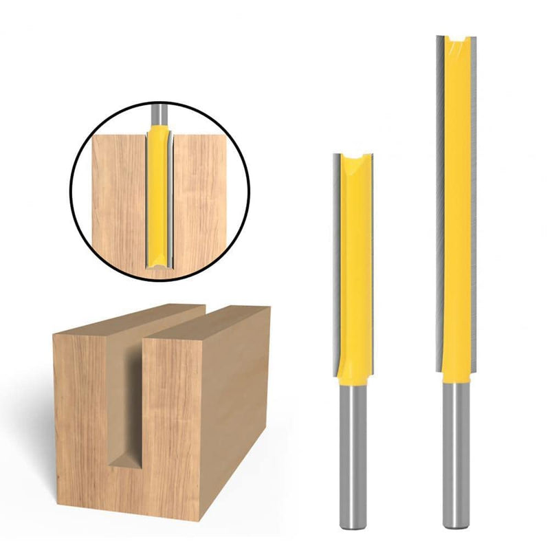 [Australia - AusPower] - Mesee 2 Pieces 8 mm Shank Straight Router Bit, Milling Cutter Groove Cutter Wood Cutter Bit Set, Straight Cutter Cutting Blade, Extra Long Straight Cutter Wood Engraving Tool Wood Cutting Blade 