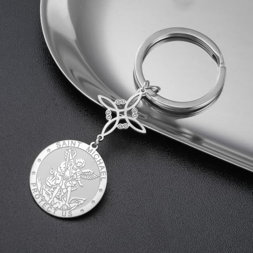 TEAMER Saint Michael Witch Knot Keychain The Great Protector Archangel Amulet Keychain Double Amulet Protection Jewelry Silver