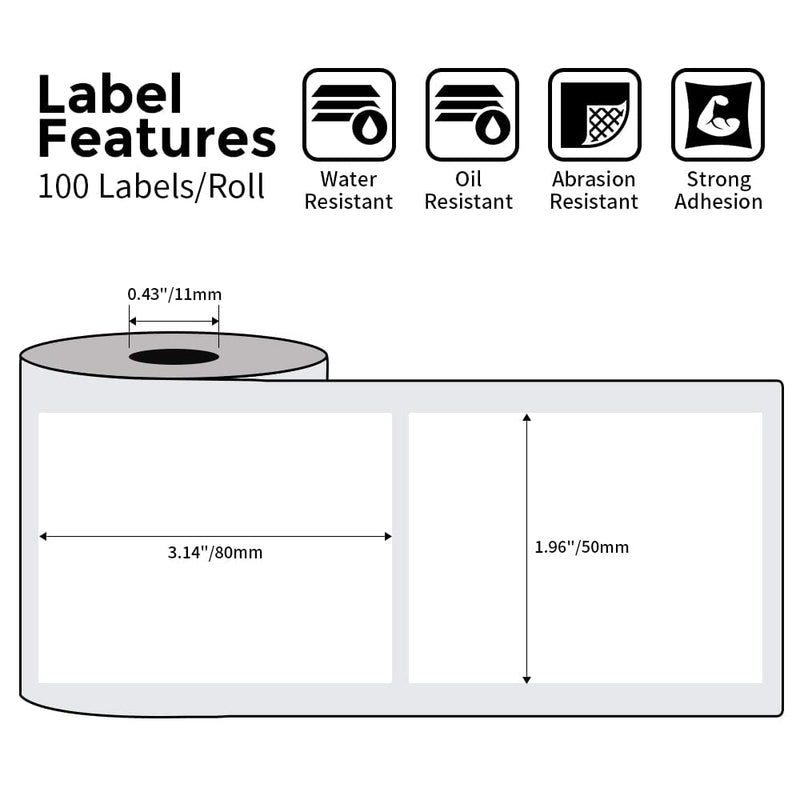 Phomemo 3 Roll 1.96" x 3.14" Multi-Purpose Thermal Label Compatible with M110/M220/M108/M250/M260/ M150/ M120/M200/M221 Printer,100 Labels/Roll,for Barcode,Name,Address,Labeling,Mailing,Business White 1.96'' x 3.14'' (50mm x 80mm)