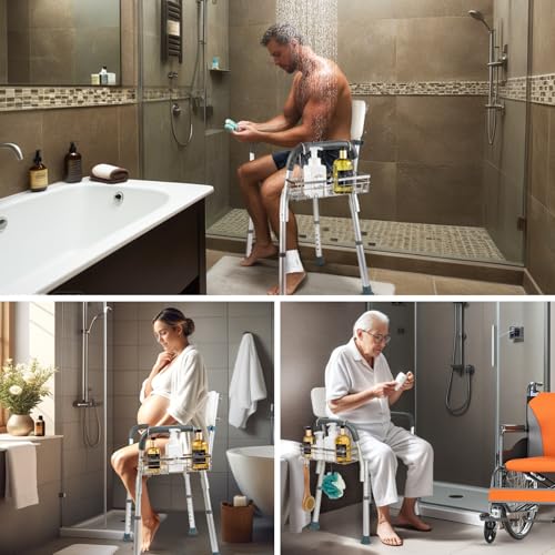 DELLAN Hanging Shower Caddy, Shower Rack with Hooks for Bath Chair & Shower Silver 12"L×4.5"W×8"H