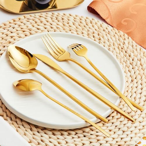 30-Piece Silverware set for 6, Premium 18/10 Stainless Steel Flatware Cutlery Set, Luxury Eating Utensils Set Include Spoons Forks & Knives, Mirror Polished, Dishwasher Safe (Gold)