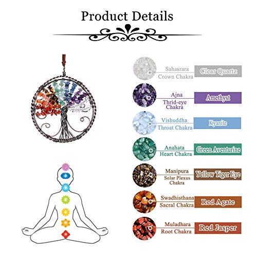 JSDDE 7 Chakra Reiki Healing Crystal Life Tree Hanging Ornament Wire Quartz Gemstone Wall Hanger Home Office Decoration Meditation Balancing 7 Chakra Crystal