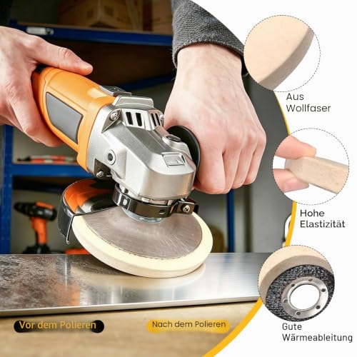 BURMONG 10 Pieces 115 mm Sanding Disc & Polishing Disc Set - 5 Nylon Fibre Flap Discs & 2 Wool Polishing Discs & 3 Polishing Pastes for Angle Grinder, Scouring Disc for Metal (22 mm Mount) | 5 Nylonfaser Fächerscheiben & 2 Woll Polierscheiben & 3 Polie...