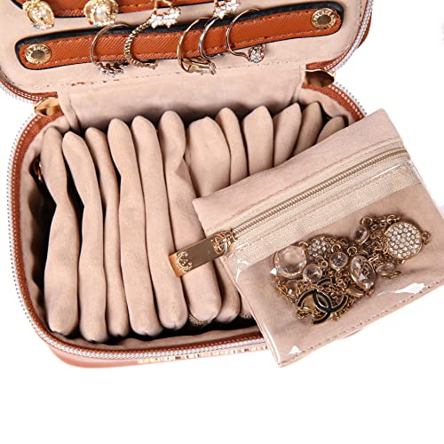 Angelina's Palace Jewelry Organizer Case Bridesmaid Gifts Travel Bag Vegan Leather Box for Necklace Earring Bracelet Ring(bran) bran