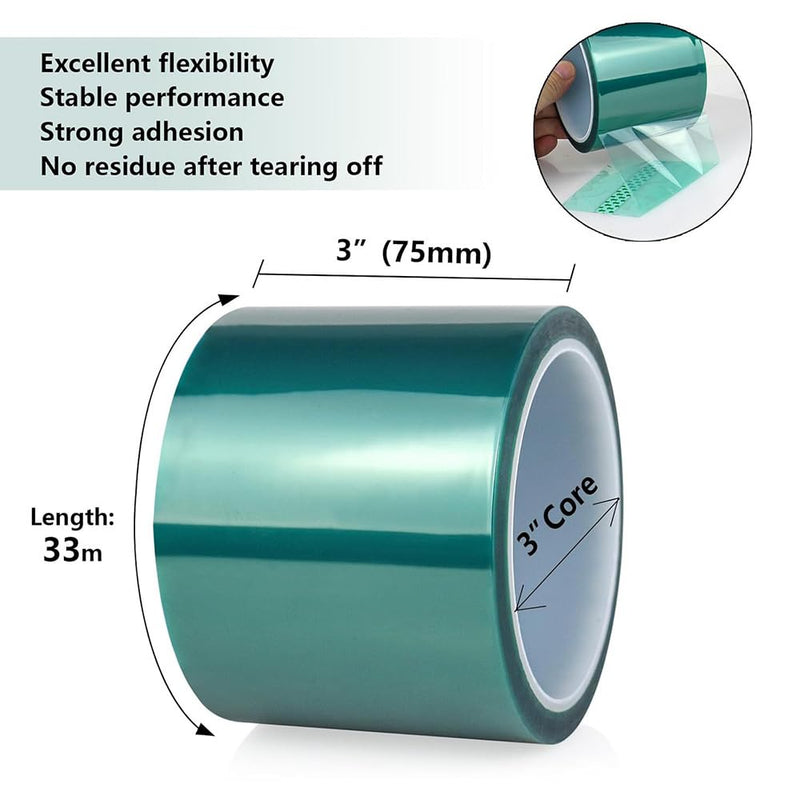 0.05 ×10mm × 108FT PET High-Temperature Green Tape – Heat Transfer Tape for Heat Sublimation Press Vinyl - Easy Peel-Off Residue-Free, Electronics, Automotive & Industrial Use 0.05 ×10mm × 108FT
