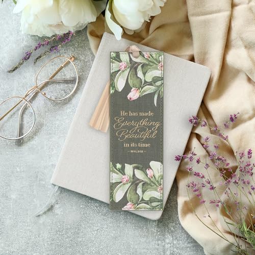 Christian Art Gifts Faux Leather Bookmark for Women: Everything Beautiful Forest Green/Everything Beautiful