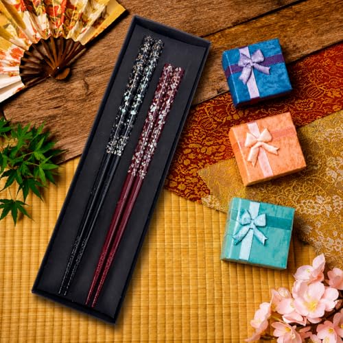 Premium Japanese Chopsticks Set for 2 [Made in Japan] Reusable Wooden Chopsticks with Mother of Pearl Inlay (Raden) and Traditional Lacquered Finish C (Owari Classic 2prs (MK057)) Owari Classic 2prs (MK057)