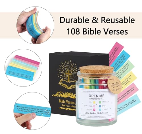 Bible Verse Jar for Women, Jesus Decor & Bible Gifts with 108 Scripture Stickers, Inspirational Encouraging Gifts for Kids with Gift Box, Christian Devotional Scripture Jar for Baptism & Confirmation Bible Verse Jar