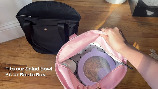 S'well Insulated Lunch Tote 10L, Onyx, Leakproof Lining With Waterproof Zip Closure, Multiple Pockets For Packing, Inner Strap Holds Water Bottle, Fits S'well Salad Bowl Kit Or Bento Box