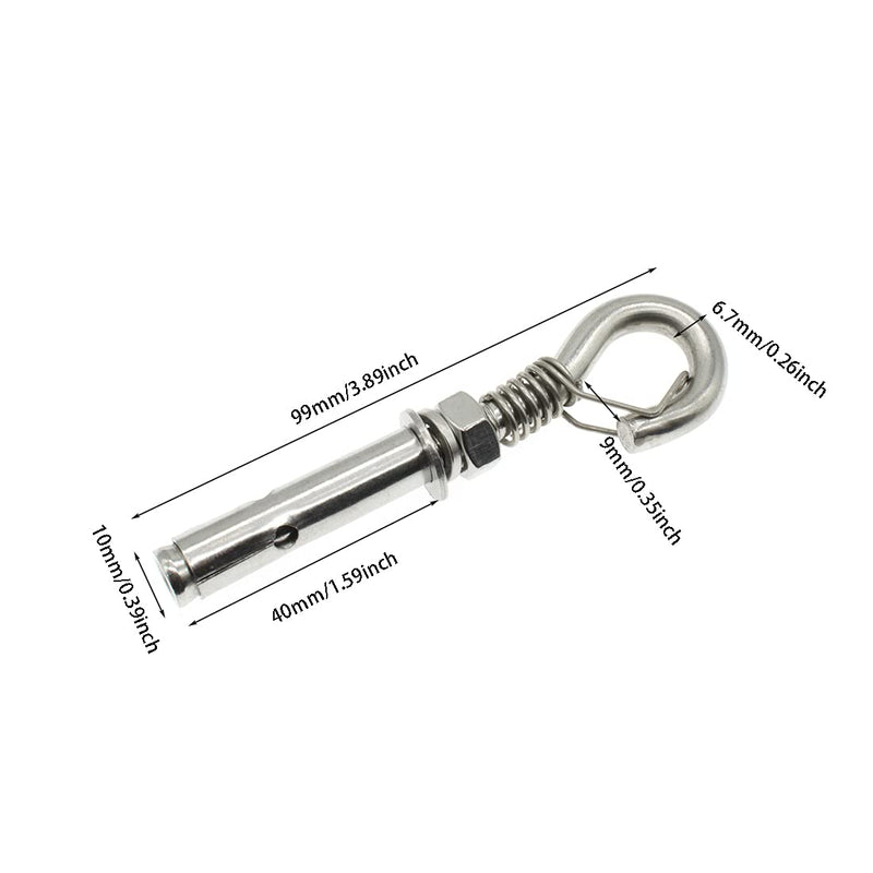 [Australia - AusPower] - 2Pcs Expansion Hook M8 Open Heavy Duty Expansion Screw Hook Anchor Bolt Cup Concrete Brick Hook 304 Stainless Steel (with Spring Buckle) With spring buckle 