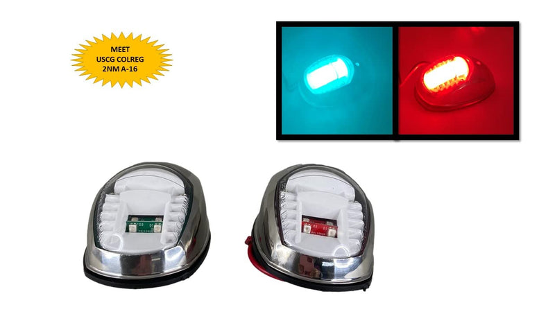 Pactrade Marine Boat Navigation Lights Red and Green LED Side Lights (Vertical Mount) - 2 NM Stainless Steel Housing | Green Starboard Red Port Navigation Lights for Boats LED 2 NM Model - Stainless Steel