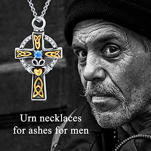 PELOVNY Sterling Silver Cross Crystal Necklace For Men Women Jesus Christ Crucifix Pendant Necklace Jesus Religious Jewelry - 22+2/18+2'' Celtic Cross_Urn