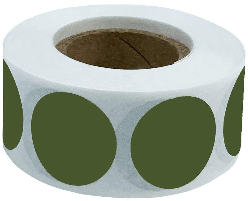 Olive Green Semi-Gloss Round Stickers, 3/4" Inch, 500 Labels per Roll - Perfect for Color Coding, Inventory Management, and Custom Projects in Offices, Schools, and Homes Olive