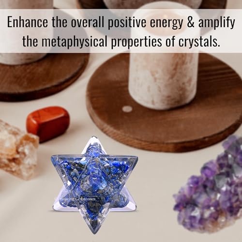 Amazing Gemstone 1 Pcs Lapis Lazuli Large Crystal Orgone Merkaba Star for Reiki Healing Meditation and Crystal Grid