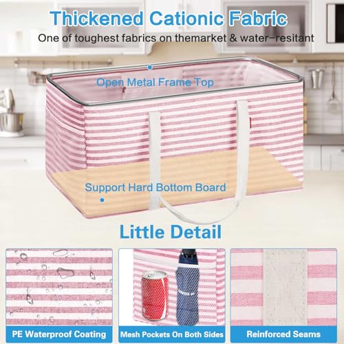 LHZK Standing Extra Large Utility Tote Bag with Metal Wire Frame and the Sides Rinforced, Extra Large Tote Bag with Handle, Reusable Grocery Bags Foldable, Beach Bag, Car Tote (Pink, 26''x15''x13'') Pink 26''x15''x13''-1 Pack