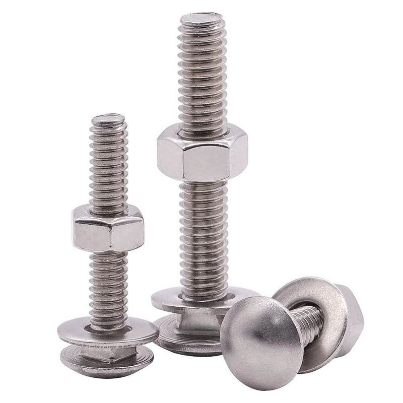 [Australia - AusPower] - 3/8-16 x 2-1/2" Stainless Steel Carriage Bolts with Hex Nuts and Flat Washers 304 Stainless Steel 18-8 Square Neck Bolts and Nuts Washers, Full Thread, Coarse Thread, 8 Sets 3/8-16 x 2-1/2" 