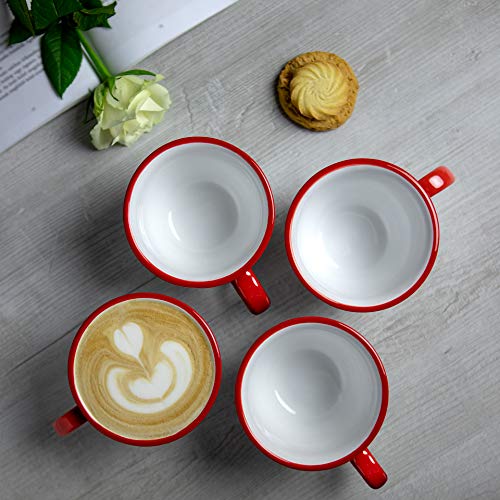 City to Cottage Handmade Red and White Polka Dot Large Ceramic 12oz/350ml Cappuccino Coffee Tea Cup and Saucer, Unique Designer Pottery Gift for Tea Lovers Red - 12oz (350ml)