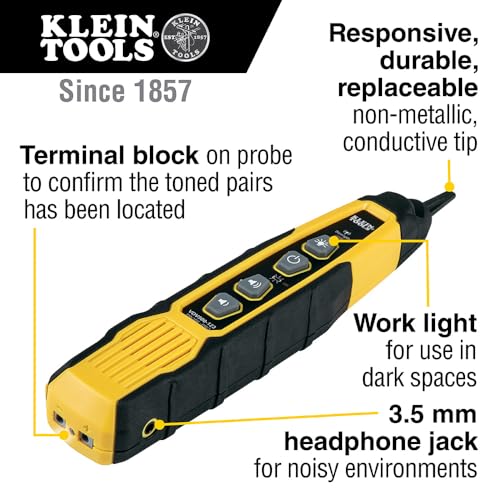 Klein Tools VDV500-123 | Wire Tracer with LED Work Light | For Ethernet, Telephone (RJ11/RJ12), Network (RJ45), Coaxial, Speaker and Data Cable probe Bag