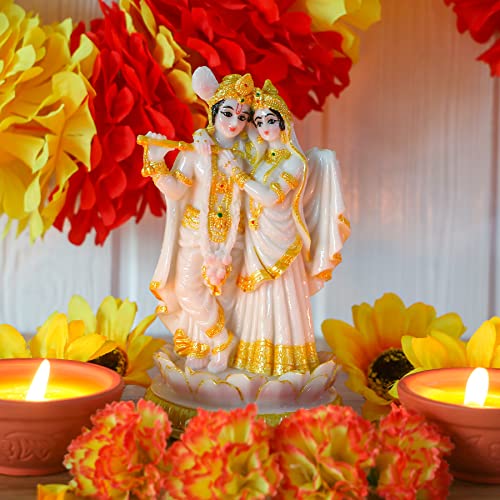 alikiki Hindu Radha Krishna Idols Statue- 5.7”H Marble Look Indian God Krishna Radha Sculpture for Diwali Puja Wedding Gift Home Office Mandir Temple Altar Shrine Decor