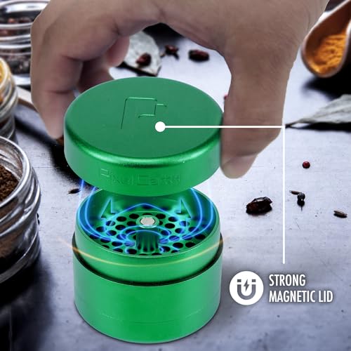 Pixel Cartel Herb Grinder Spice Mill 2.5 inches - Green Metal - Flower Mill Innovation - Teethless Grinder, PXL00050