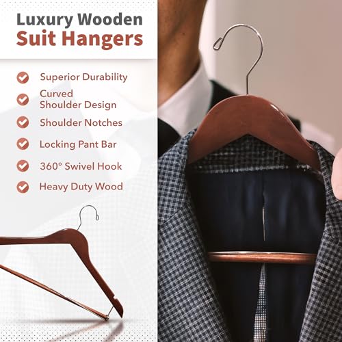 DEILSY™ Suit Hangers for Men 5 Pack Brown Wooden Coat Hangers for Closet