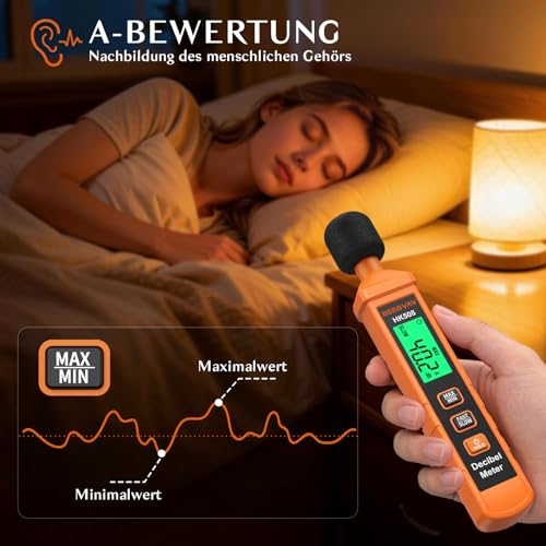 Sound Level Meter, Digital Decibel Meter 30-130dB, Portable Sound Level Meter A-Rating, MAX/MIN, Data Storage, Fast/Slow Reaction, LCD Display for Household, Factories, Workshop
