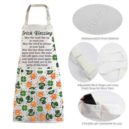 Irish Blessing Cooking Kitchen Apron Irish Blessing Gifts for Women Men Irish Prayer Chef Baking Garden BBQ Apron with Pocket Irish Blessing apron wh