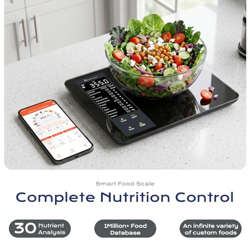Smart Food Scale with Nutritional Calculator,Free APP 30 Nutrients Tracking Black