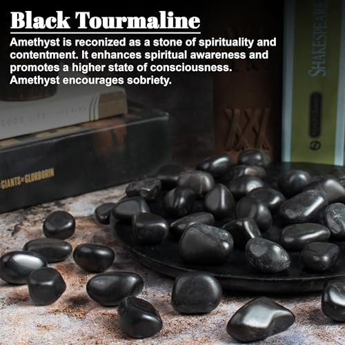Crocon Stones and Crystals Bulk 2000+ Carats Natural Crystal Kit for Reiki Healing Crystal Polished, Tumble Stones, Chakra Balancing, Gift, Home Decor Size Black Tourmaline Tumble 1 Pound
