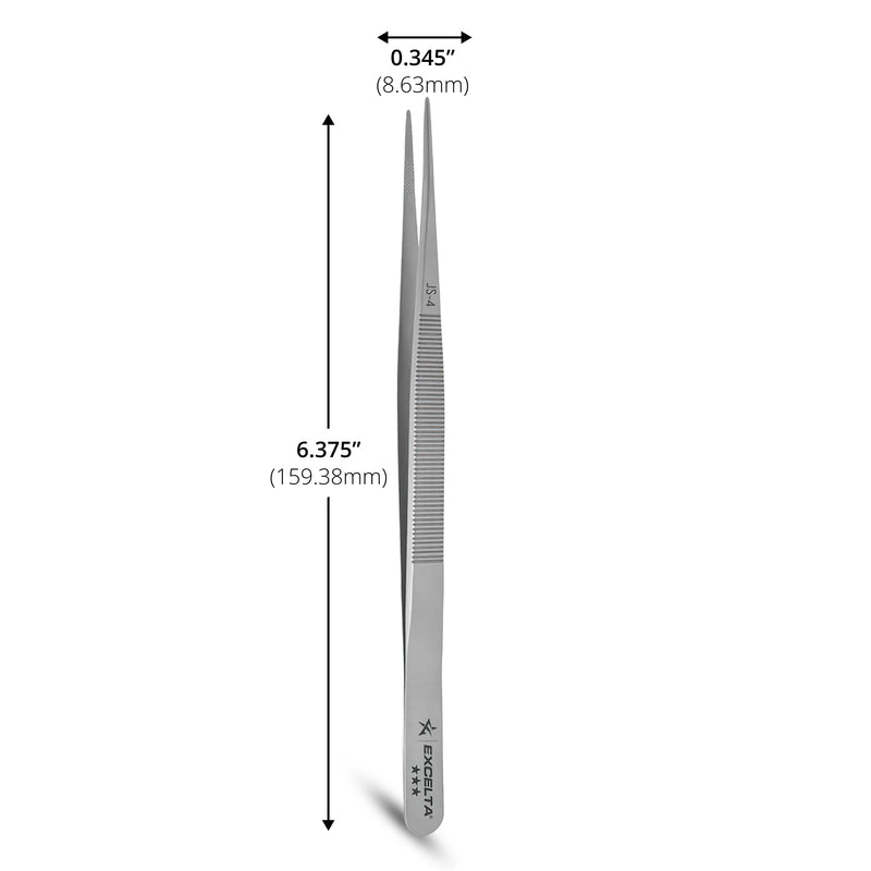 [Australia - AusPower] - Excelta JS-4 Gemologist Forceps, Straight Medium Tweezers, 0.035” Tip, Precision Gem Handling Tool, Stainless Steel AISI 440, Conductive Surface, Ideal for Jewelry & Gemstone Work, Made in Switzerland 6.38" Tweezer, Jeweler's, Standard 