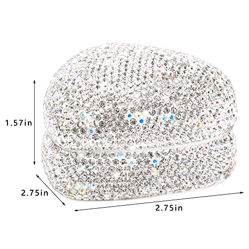 Naimo Full Rhinestone Heart Shaped Ring Box Velvet Holder Jewelry Box Organizer Display Case with LED Light for Proposal Engagement Wedding Birthday Gift White Full Rhinestone
